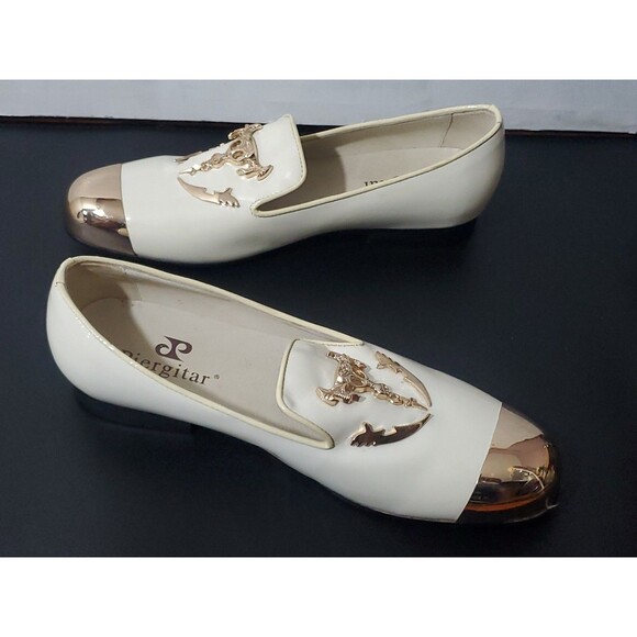 Piergitar 8.5 White/Cream Skull Gold Accents Men\'s Dress Shoes Patent Leather main image 11